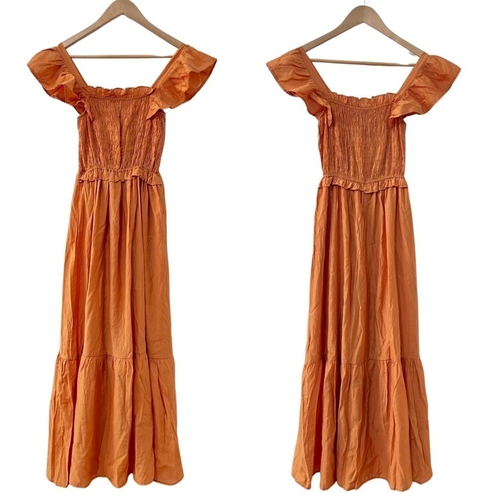 Anthropologie Moon River Smocked Ruffle Maxi Dress Size S Orange Cottage‎ NEW